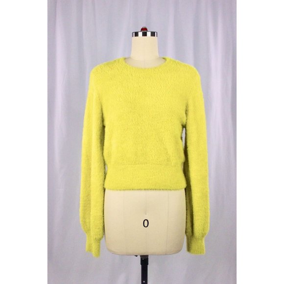 Aritzia SUNDAY BEST Kitten Chartreuse Yellow Fuzzy Knit Cropped Sweater, Size M - Picture 2 of 13